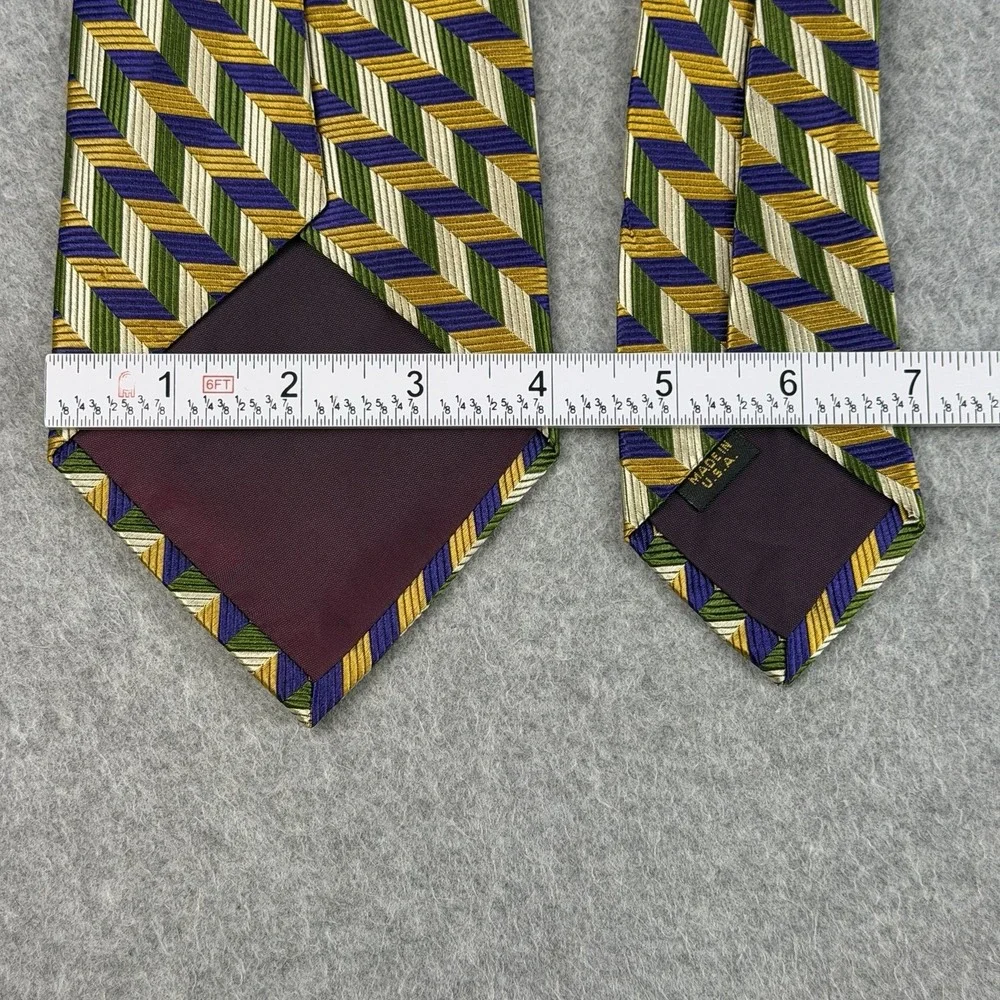 Vintage Garrick Anderson Silk Tie‎ Purple Gold Green Herringbone USA 58x4